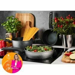 Zestaw 2 patelni z powłoką marmurową Konighoffer Grigio 24 cm 28 cm i 6 akcesoriów kuchennych