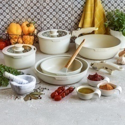 Zestaw garnków Starke Pro Compacti Cream 9 elementów odpinany uchwyt