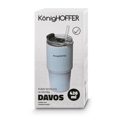 Kubek termiczny ze słomką Konighoffer Davos 420 ml niebieski