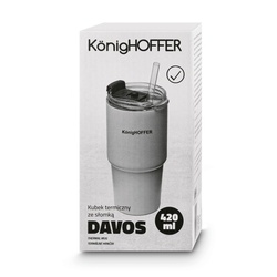 Kubek termiczny ze słomką Konighoffer Davos 420 ml szary