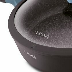 Patelnia na indukcję marmurowa z pokrywką Starke Pro Luxury Grey 28 cm krótkie uchwyty