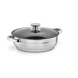 Patelnia na indukcję non-stick ze stali nierdzewnej krótkie uchwyty Konighoffer Bari Silver 28 cm