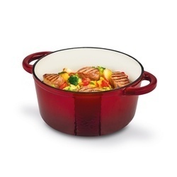 Komplet naczyń żeliwnych 5 elementów 2 garnki i patelnia Konighoffer czerwone