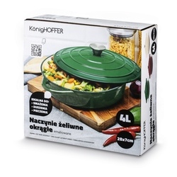 Brytfanna żeliwna emaliowana Konighoffer 3 l 28 x 7 cm okrągła zielona
