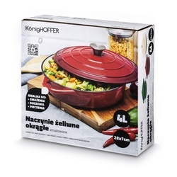 Brytfanna żeliwna emaliowana Konighoffer 3 l 28 x 7 cm okrągła czerwona