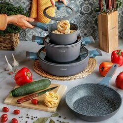Patelnia na indukcję marmurowa z pokrywką Starke Pro Luxury Grey 28 cm krótkie uchwyty