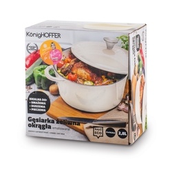 Gęsiarka żeliwna brytfanna emaliowana Konighoffer 2,8 l 21 x 10,5 cm okrągła kremowa