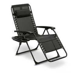 Leżak ogrodowy plażowy grawitacyjny ze stolikiem Tadar Black 63 x 160 x 80 cm