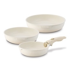 Zestaw 3 patelni Starke Pro Compacti Cream 4 elementy odpinany uchwyt