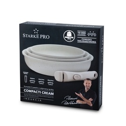 Zestaw 3 patelni Starke Pro Compacti Cream 4 elementy odpinany uchwyt