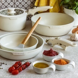 Zestaw 3 patelni Starke Pro Compacti Cream 4 elementy odpinany uchwyt