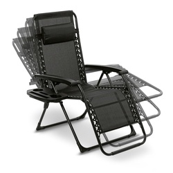 Leżak ogrodowy plażowy grawitacyjny ze stolikiem Tadar Black 63 x 160 x 80 cm