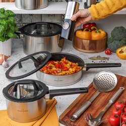 Patelnia nierdzewna non-stick z pokrywką Starke Pro Rigor 24 cm