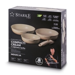Zestaw 3 patelni Starke Pro Compacti Cream 4 elementy odpinany uchwyt