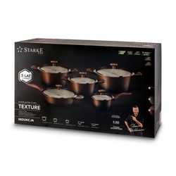Zestaw garnków na indukcję Starke Pro Texture Copper 10 elementów i 3 noże Toshiro