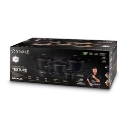 Zestaw garnków na indukcję Starke Pro Texture Grey 10 elementów i 3 noże Toshiro