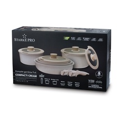 Zestaw garnków Starke Pro Compacti Cream 11 elementów odpinany uchwyt