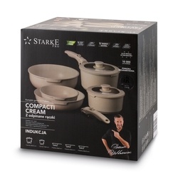 Zestaw garnków Starke Pro Compacti Cream 9 elementów odpinany uchwyt