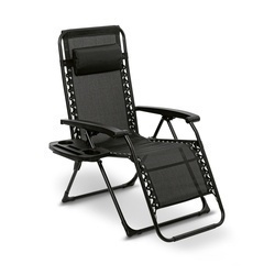 Leżak ogrodowy plażowy grawitacyjny ze stolikiem Tadar Black 63 x 160 x 80 cm
