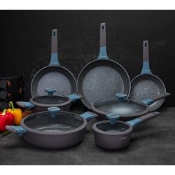 Patelnia na indukcję marmurowa z pokrywką Starke Pro Luxury Grey 28 cm krótkie uchwyty