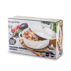 Gęsiarka żeliwna emaliowana Konighoffer 6,4 l 32,5 x 25 x 11,8 cm owalna kremowa
