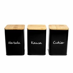 Komplet 3 pojemników Tadar Maestra Kawa Herbata Cukier 9,5 x 13,5 cm czarne