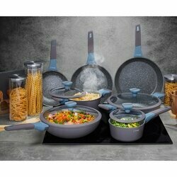 Patelnia na indukcję marmurowa z pokrywką Starke Pro Luxury Grey 28 cm krótkie uchwyty