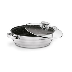 Patelnia na indukcję non-stick ze stali nierdzewnej krótkie uchwyty Konighoffer Bari Silver 28 cm