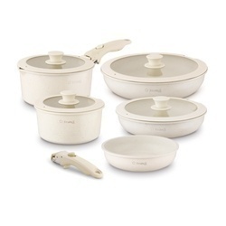 Zestaw garnków Starke Pro Compacti Cream 11 elementów odpinany uchwyt