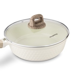 Patelnia z powłoką ceramiczną na indukcję Konighoffer Rosti z pokrywką 28 cm kremowa
