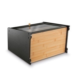 Chlebak bambusowy z półką Tadar czarny 40 x 25 x 35 cm
